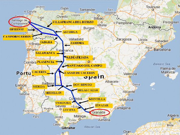 Mapa del Camino Mozárabe